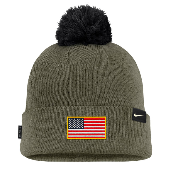 Mizzou Tigers Nike® 2025 Military Appreciation Peak Cuff Pom Mizzou Oval Tiger Head Green Beanie