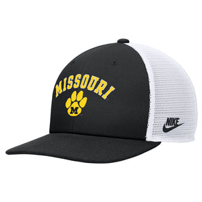 Mizzou Tigers Nike® 2025 Vault M Paw Pro Flatbill Snapback Adjustable Black and White Hat