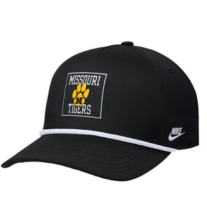 Mizzou Tigers Nike® 2025 Vault M Paw Missouri Tigers Patch Rope Snapback Adjustable Black Hat