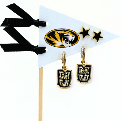 Mizzou Tigers Color Shout Earrings MU Stacked and Stars