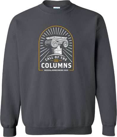 Mizzou Tigers Official Homecoming 2025 Call of the Columns Charcoal Crew Sweatshirt