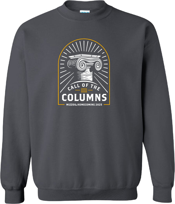Mizzou Tigers Official Homecoming 2025 Call of the Columns Charcoal Crew Sweatshirt