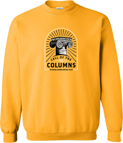 Mizzou Tigers Official Homecoming 2025 Call of the Columns Gold Crew Sweatshirt