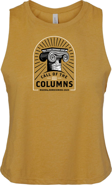 Mizzou Tigers Official Homecoming 2025 Call of the Columns Gold Crop Tank Top