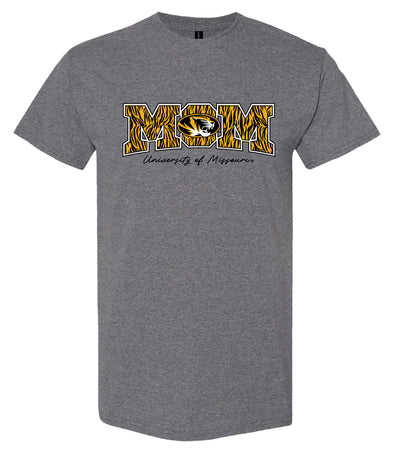 Mizzou Tigers Mom Tiger Stripe Oval Tiger Head Grey T-Shirt