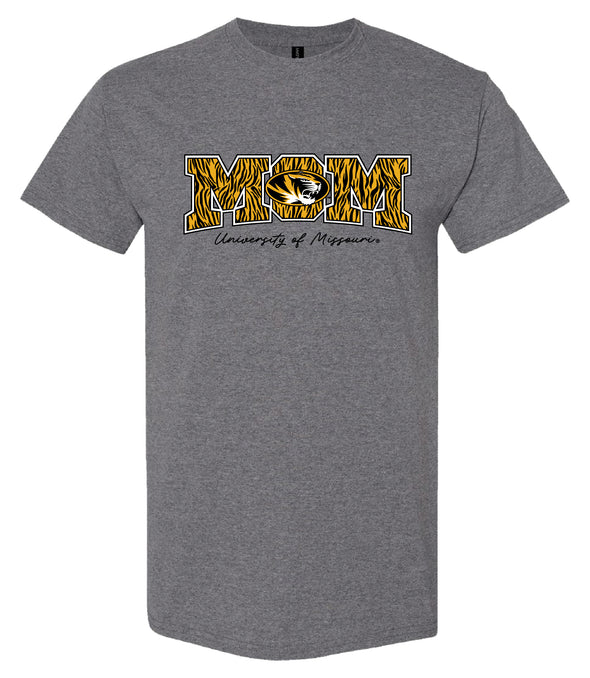 Mizzou Tigers Mom Tiger Stripe Oval Tiger Head Grey T-Shirt