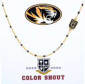 Mizzou Tigers Color Shout MU Stacked with Black and Gold Beads Necklace