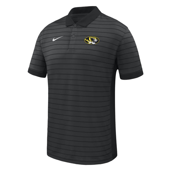 Mizzou Tigers Nike® 2025 Victory Sideline Oval Tiger Head Tonal Strip Anthracite Black Polo