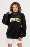 Mizzou Tigers Women's Gameday Couture Funnel Mock Neck Oval Tiger Head Chenille Black Sweatshirt