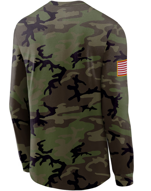 Mizzou Tigers Nike® 2025 Military Appreciation Legend Oval Tiger Head Flag Sleeve Camo Long Sleeve T-Shirt
