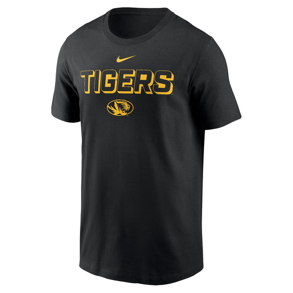 Mizzou Tigers Nike® 2025 Sideline Legend Tigers Drop Shadow Oval Tiger Head Black Dri-Fit T-Shirt