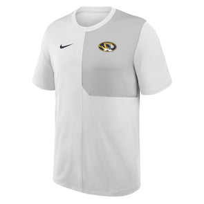 Mizzou Tigers Nike® 2025 Sideline Coaches Dri-Fit Contrast Panel Oval Tiger Head Black T-Shirt