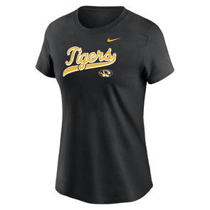 Mizzou Tigers Nike® 2025 Women's Tailsweep Oval Tiger Head Cotton Black T-Shirt