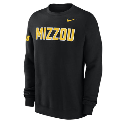Mizzou Tigers Nike® 2025 Sideline Mizzou Bold M Sleeve Black Crew Sweatshirt