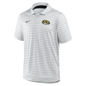 Mizzou Tigers Nike® 2025 Basketball Authentics Oval Tiger Head White and Grey Striped Polo