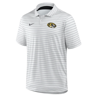 Mizzou Tigers Nike® 2025 Basketball Authentics Oval Tiger Head White and Grey Striped Polo