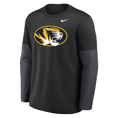 Mizzou Tigers Nike® 2025 Sideline Coaches Oval Tiger Head Black Crew Sweatshirt