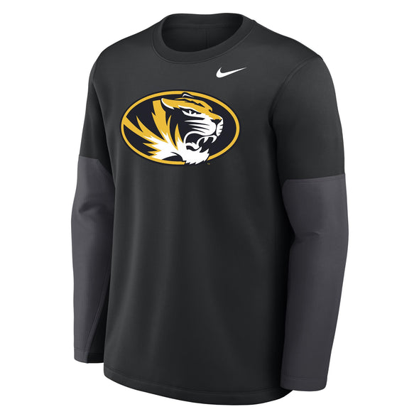 Mizzou Tigers Nike® 2025 Sideline Coaches Oval Tiger Head Black Crew Sweatshirt