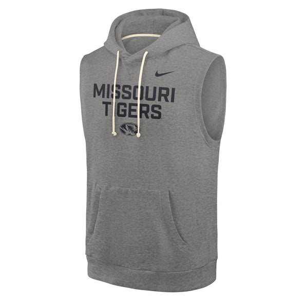 Mizzou Tigers Nike® 2025 Sideline Sleeveless Missouri Tigers Oval Tiger Head Grey Hoodie