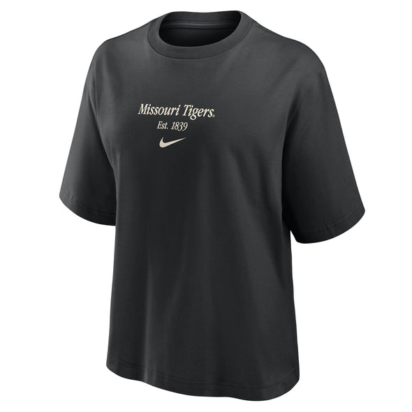 Mizzou Tigers Nike® 2025 Women's Boxy Missouri Tigers Script Black T-Shirt