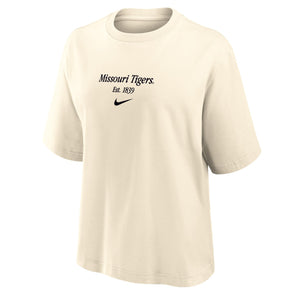 Mizzou Tigers Nike® 2025 Women's Boxy Missouri Tigers Script Off White T-Shirt