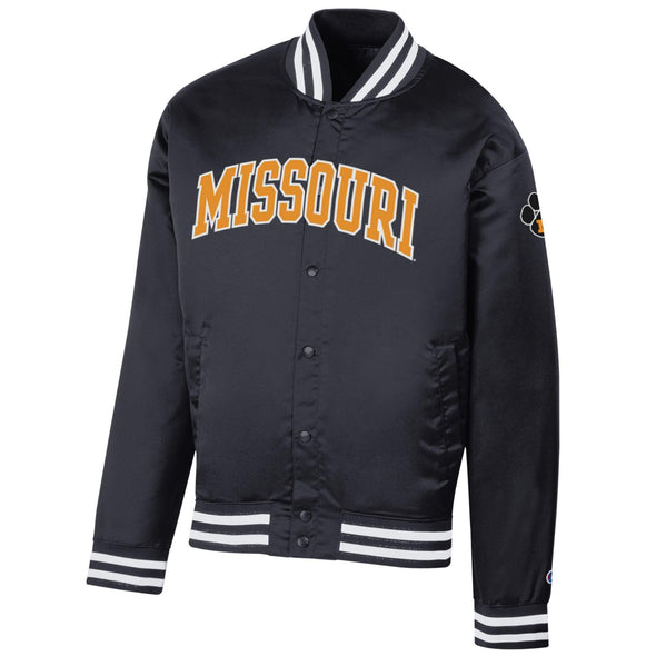Mizzou Tigers Champion® Missouri Superfan Satin Bomber Black Jacket with Snaps