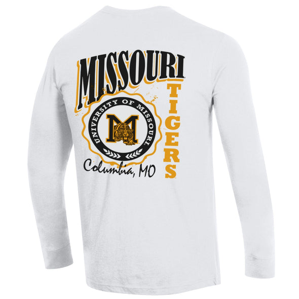 Mizzou Tigers Champion® Vault M Tiger Columbia Missouri White Long Sleeve T-Shirt