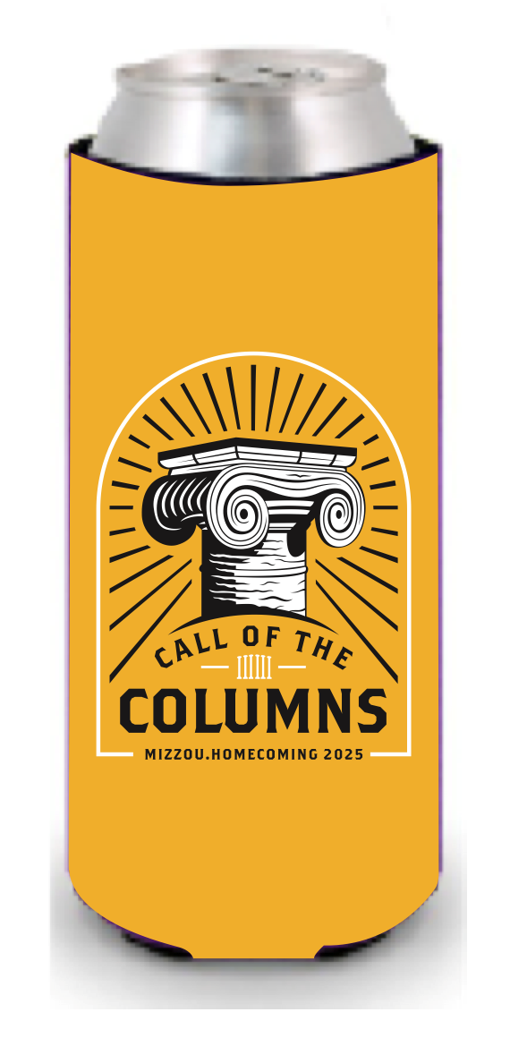 Mizzou Tigers Official Homecoming 2025 Call of the Columns Slim Can Holder Gold