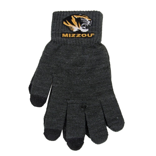 Mizzou Tiger Head iText Charcoal Knit Gloves