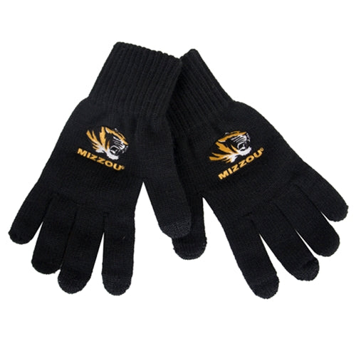 Mizzou Tiger Head iText Black Knit Gloves