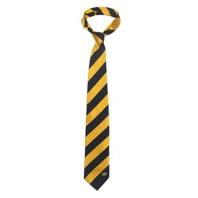 Mizzou Oval Tiger Head Woven Black and Gold Silk Diagonal Stripe Tie