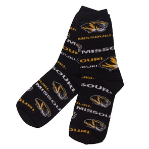 Missouri Tiger Head Black Calf Length Socks