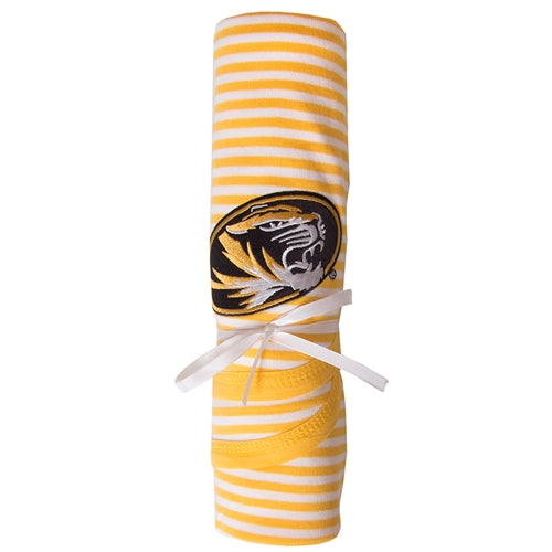 Mizzou Oval Tiger Head Gold & White Striped Baby Blanket