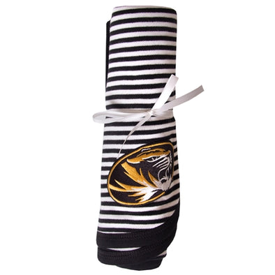Mizzou Oval Tiger Head Black & White Striped Baby Blanket
