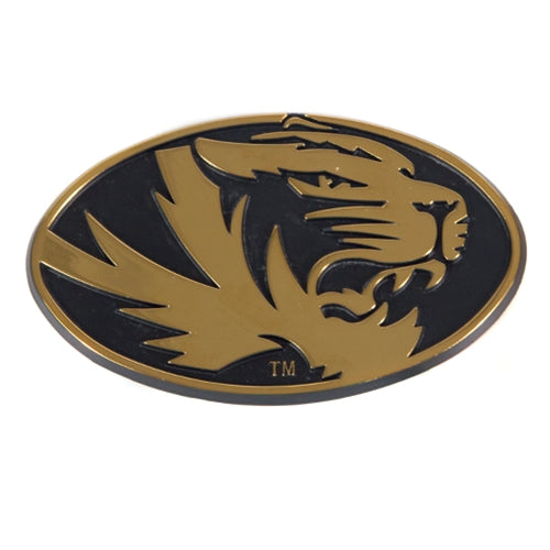Mizzou Oval Tiger Head Gold Metal Car Sticker