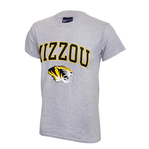 Mizzou Tiger Head Grey Short Sleeve Crew Neck T-Shirt