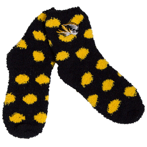 Mizzou Tiger Head Black Polka Dot Fuzzy Socks