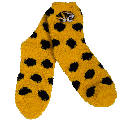 Mizzou Tiger Head Gold Polka Dot Fuzzy Socks