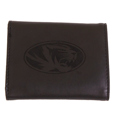 Mizzou Oval Tiger Head Black Engraved Trifold Wallet