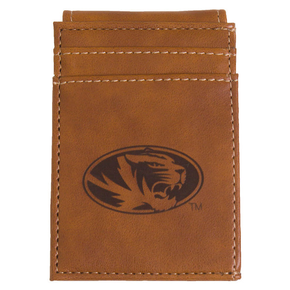Mizzou Oval Tiger Head Engraved Front Fold Brown Wallet