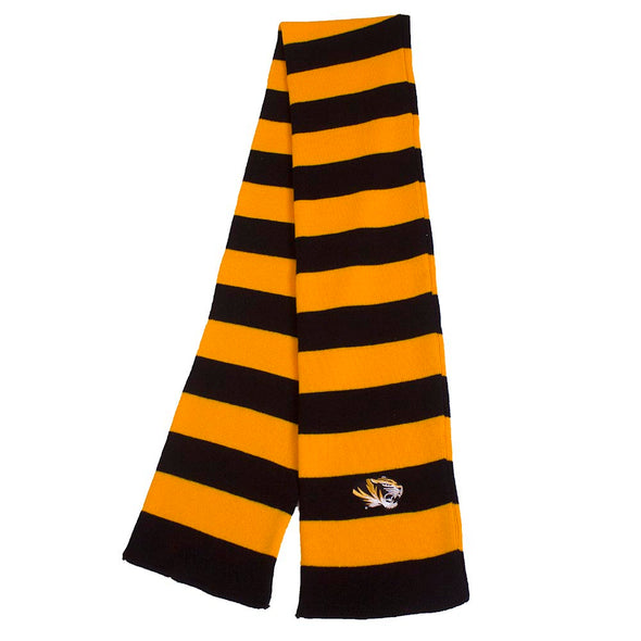 Mizzou Tiger Head Black and Gold Stripe Scarf