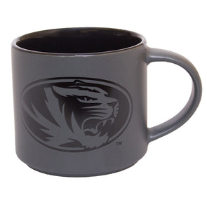 Mizzou Oval Tiger Head Stacked MU Charcoal Grey and Black Ceramic Mug