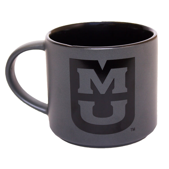 Mizzou Oval Tiger Head Stacked MU Charcoal Grey and Black Ceramic Mug