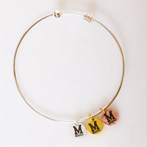 Mizzou Block M Silver Charm Bangle Bracelet