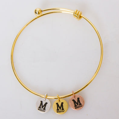 Mizzou Block M Gold Charm Bangle Bracelet
