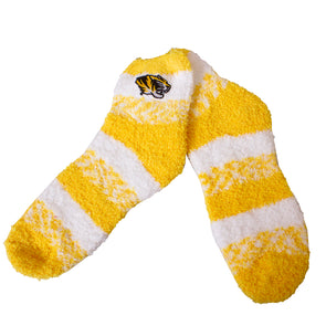 Mizzou Tiger Head Yellow and White Striped Fuzzy Socks