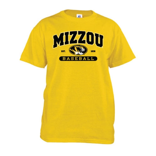 Mizzou Oval Tiger Head Gold Baseball T-Shirt