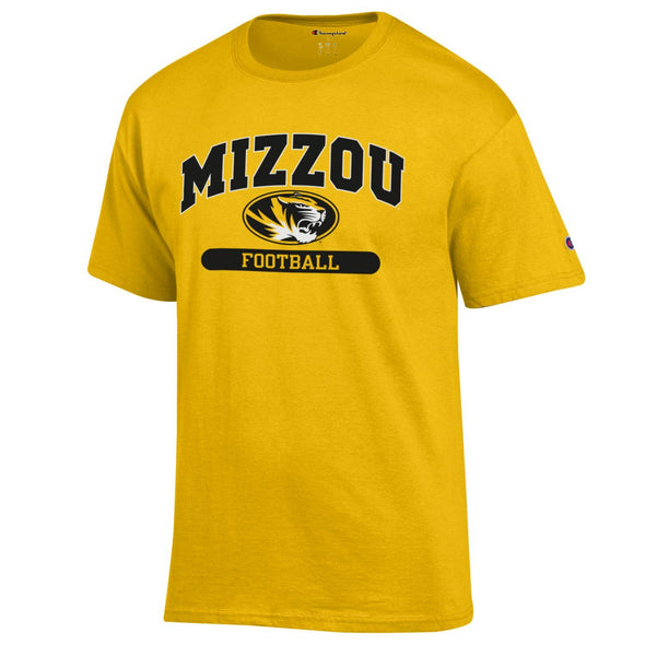 Mizzou Football Oval Tiger Head Gold Crew Neck T-Shirt