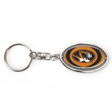 Mizzou Oval Tiger Head Gold Spinner Keychain