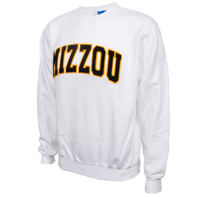 Mizzou Tigers Champion® White Tackle Twill Felt Crew Sweatshirt